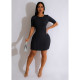 Solid Short Sleeve Casual Two Piece Skirt Set ASL-6691