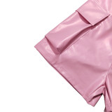 Solid Color Pocket PU Leather Short MUE-M7951
