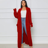 Solid Color Long Sleeve Long Sweater Cardigan FSXF-380
