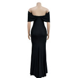 Off Shoulder Deep V Backless Fishtail Dress BY-6587