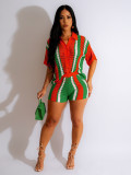 Contrast Color Hollow Out Knit Two Piece Shorts Set ZSD-0286