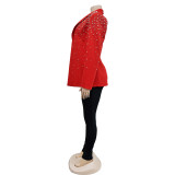 Solid Bubble Bead Lapel Long Sleeve Blazer BY-6590