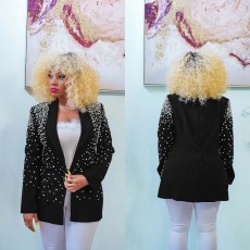 Solid Bubble Bead Lapel Long Sleeve Blazer BY-6590