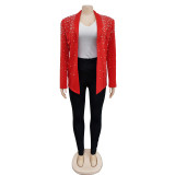Solid Bubble Bead Lapel Long Sleeve Blazer BY-6590