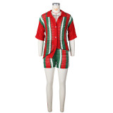 Contrast Color Hollow Out Knit Two Piece Shorts Set ZSD-0286