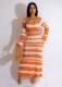 Color Block Long Sleeve Knit Maxi Dress OSM-4403