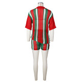 Contrast Color Hollow Out Knit Two Piece Shorts Set ZSD-0286