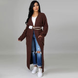 Solid Color Long Sleeve Long Sweater Cardigan FSXF-380