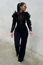 Solid Lace Tassel See Through Patchwork Jumpsuit ME-8417