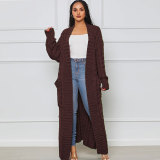 Solid Color Long Sleeve Long Sweater Cardigan FSXF-380