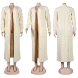 Solid Color Long Sleeve Long Sweater Cardigan FSXF-380