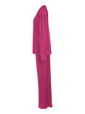 Solid Long Sleeve Pleated Two Piece Pants Set ANDF-1555