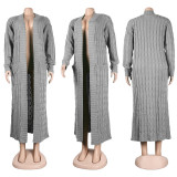 Solid Color Long Sleeve Long Sweater Cardigan FSXF-380