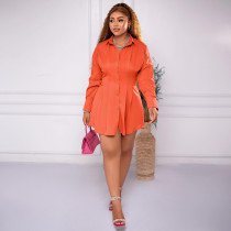 Solid Color Lantern Sleeve Shirt Dress MIL-L503