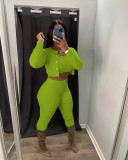 Solid Knit Sweater Slim Cardigan Three Piece Set QXTF-8207