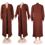 Solid Color Long Sleeve Long Sweater Cardigan FSXF-380