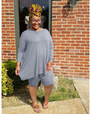 Plus Size Loose Solid Long Sleeve Two Piece Set WAF-77623 