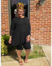 Plus Size Loose Solid Long Sleeve Two Piece Set WAF-77623 