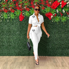 Casual Short Sleeve Shirt And Pant 2 Piece Set XMF-305