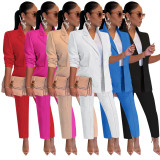 Solid Color Long Sleeve Blazer Office Two Piece Set AIL-249