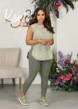 Casual Print Sleeveless Sport Two Piece Pant Set WAF-77622