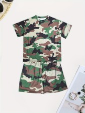 Camouflage Print Short Sleeve Shorts Set SH-390700