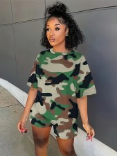 Camouflage Print Short Sleeve Shorts Set SH-390700