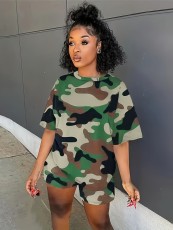 Camouflage Print Short Sleeve Shorts Set SH-390700