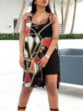Sleeveless Print Slit Tops Shorts Two Piece Set SH-390574
