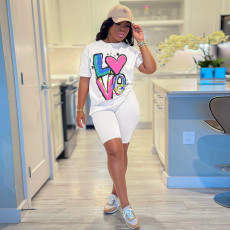 Casual Print Sport Short Sleeve Two Piece Set SH-390667