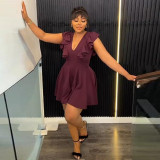 Plus Size V Neck Solid Color Romper NY-10550