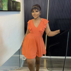Plus Size V Neck Solid Color Romper NY-10550