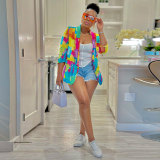 Plus Size Colorful Printed Long Sleeve Blazer NY-K2805