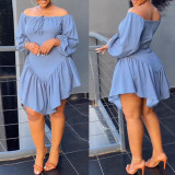 Plus Size Off Shoulder Lantern Sleeve Irregular Dress NY-10555