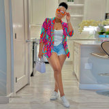 Plus Size Colorful Printed Long Sleeve Blazer NY-K2805