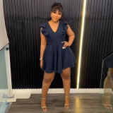 Plus Size V Neck Solid Color Romper NY-10550