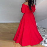 Plus Size Lantern Sleeve One Shoulder Two Piece Skirt Set NY-10546