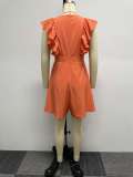 Plus Size V Neck Solid Color Romper NY-10550