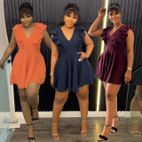 Plus Size V Neck Solid Color Romper NY-10550
