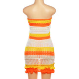 Color Blocking Backless Knits Tube Tops Dress DLSF-W23D29697