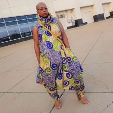 Plus Size Printed High Collar Flared Jumpsuit OD-8595