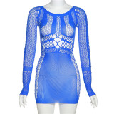 Long Sleeve Mesh Sexy Nightclub Dress DLSF-W22D13770