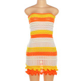 Color Blocking Backless Knits Tube Tops Dress DLSF-W23D29697