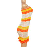 Color Blocking Backless Knits Tube Tops Dress DLSF-W23D29697