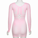 Long Sleeve Mesh Sexy Nightclub Dress DLSF-W22D13770