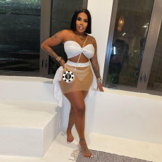 Mesh Splicing See Through Solid Wrap Chest Swimsuit 3-Piece Set NY-K2803