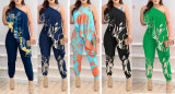 Print Slash Shoulder Ruffles Jumpsuit GDNY-D2219