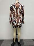 Plus Size Print Long Sleeve Blazer Two Piece Shorts Set NY-K2796