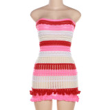 Color Blocking Backless Knits Tube Tops Dress DLSF-W23D29697