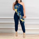 Print Slash Shoulder Ruffles Jumpsuit GDNY-D2219